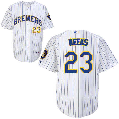 Best Quality Milwaukee Brewers 23 Rickie Weeks White Blue Stripe Cool Base MLB Jersey Baseball MLB Jerseys